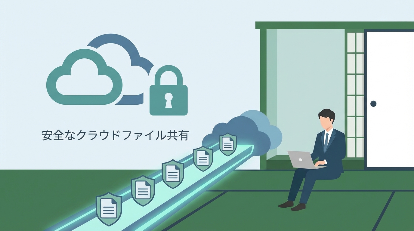 クラウドストレージを使った安全なファイル共有のイメージ図