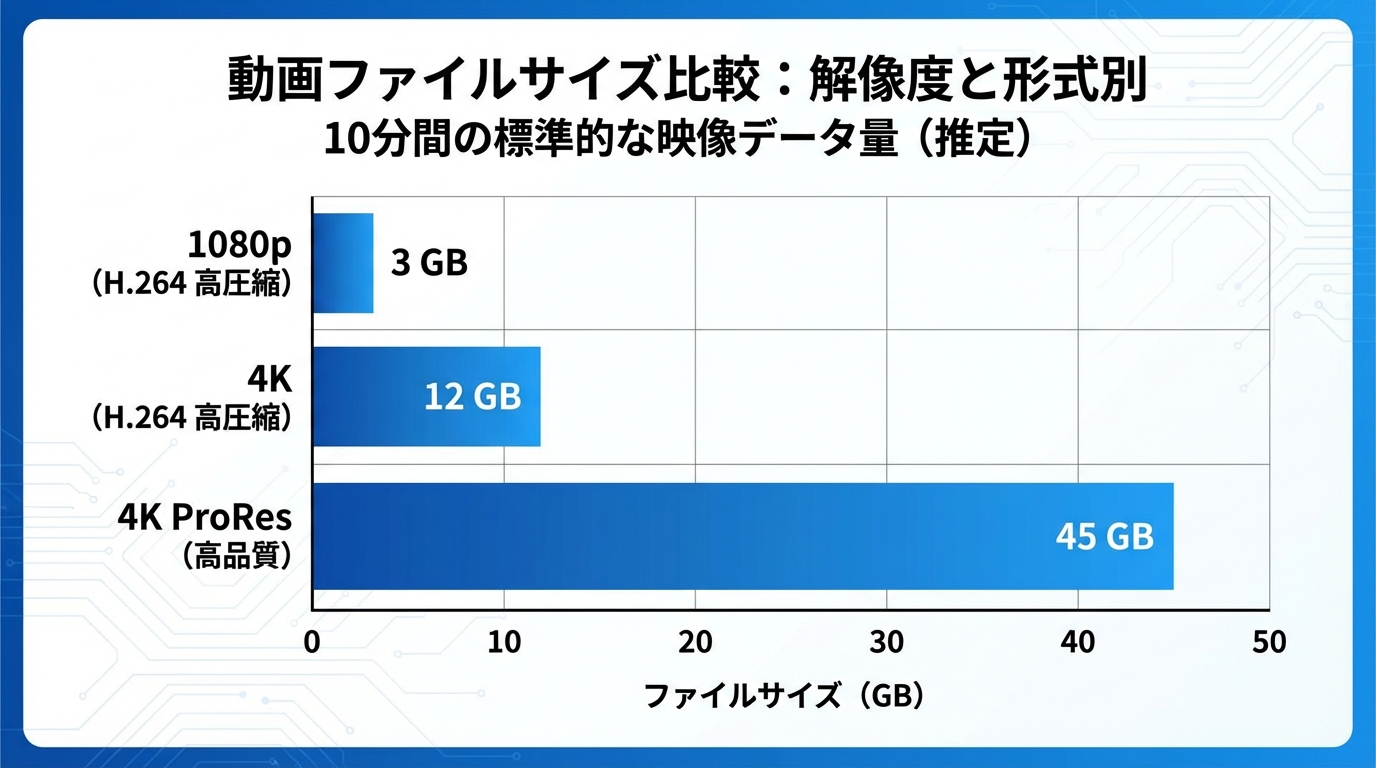 動画ファイルのサイズと解像度の関係