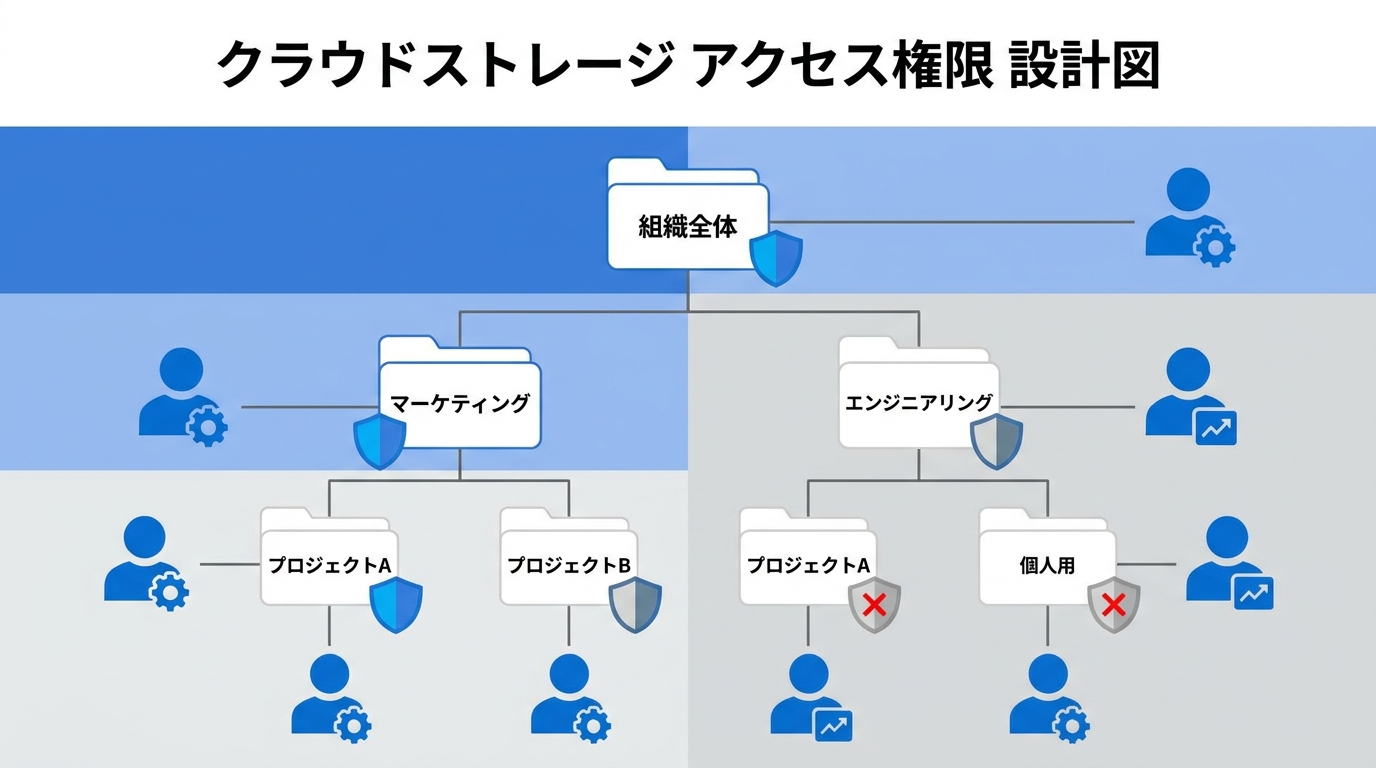クラウドストレージのフォルダ構造とアクセス権限の設計図解